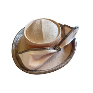 Vtg Mr John Classic New York Paris Peach Pink Hat Bronze Bow Trim Bow Derby